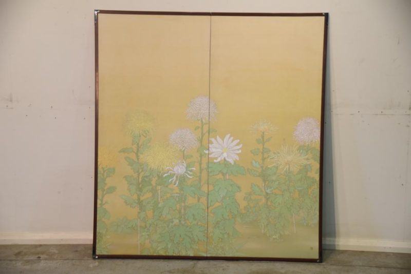 Taisho Period Chrysanthemums 2 Panel Screen