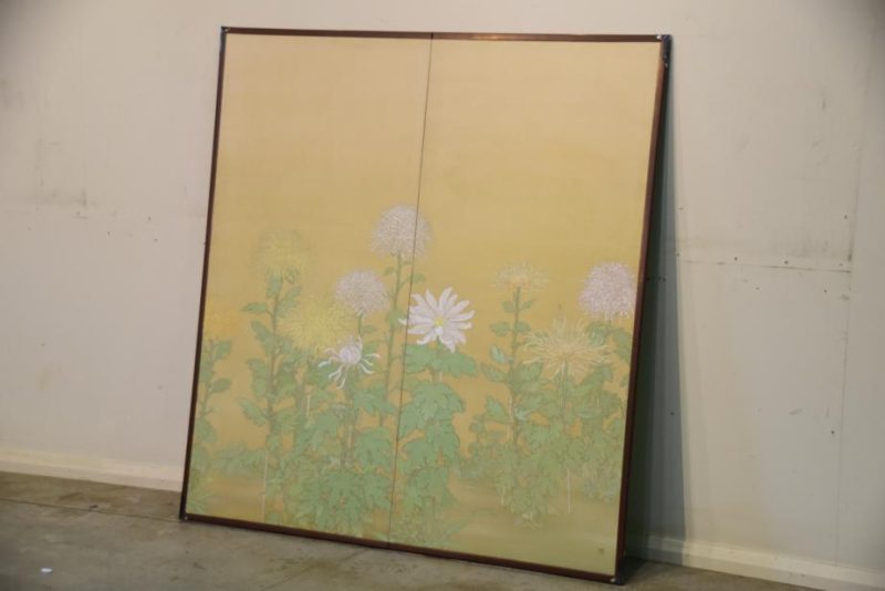 Taisho Period Chrysanthemums 2 Panel Screen - Image 7