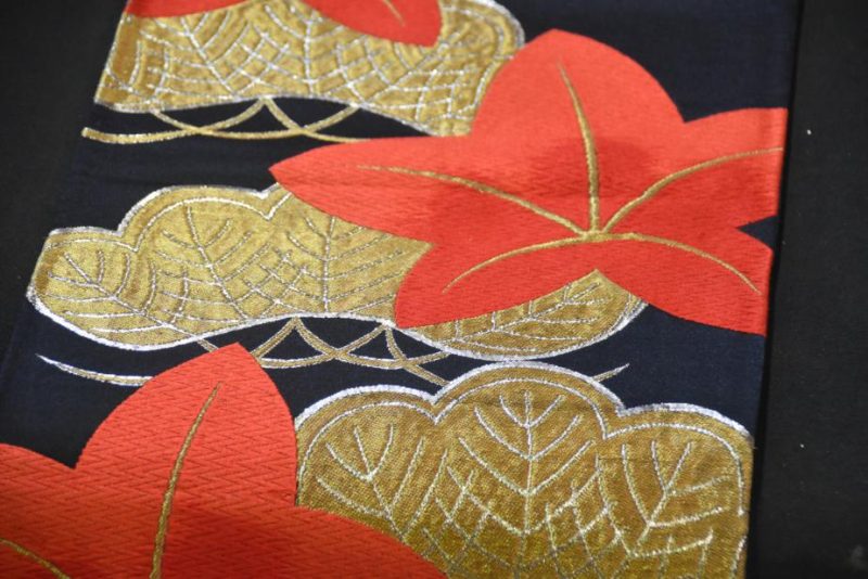 Japanese Maple Leaf Vintage Table Runner Obi Sash - Image 2
