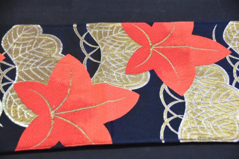 Japanese Maple Leaf Vintage Table Runner Obi Sash - Image 5
