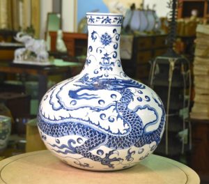 Japanese Blue and White Ceramic Dragon Vase