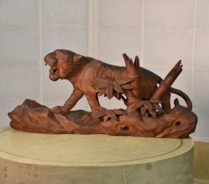 Japanese Tiger and Bamboo carved in Elm Wood