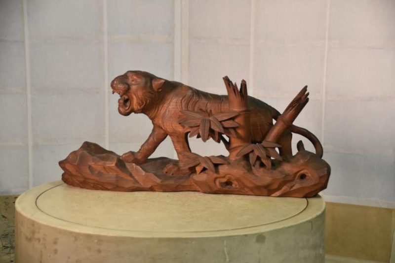 Japanese Tiger and Bamboo carved in Elm Wood
