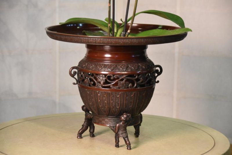 Japanese Vintage Bronze 3 Section Vase Usubata - Image 2