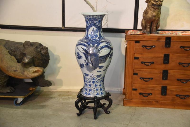 Japanese Arita Ware Vase and Wooden Stand