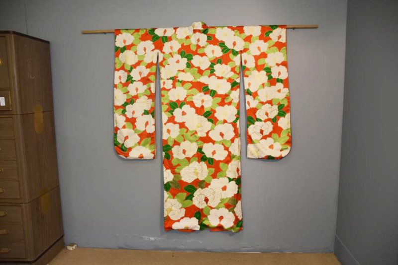 White Camillia Furisode Kimono