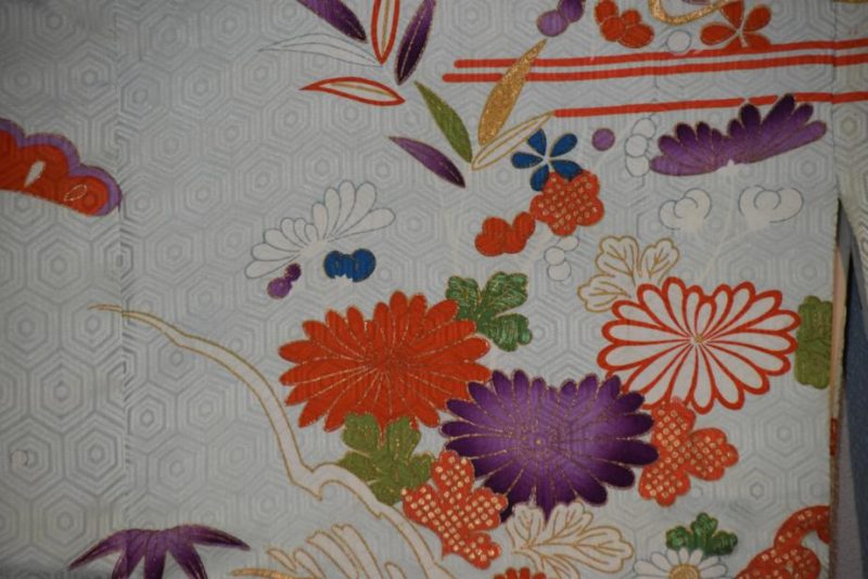 Vintage Furisode Japanese Silk Coming of Age Kimono in pale blue - Image 6