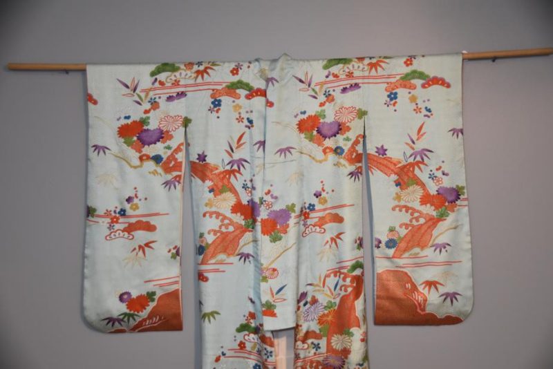 Vintage Furisode Japanese Silk Coming of Age Kimono in pale blue - Image 5