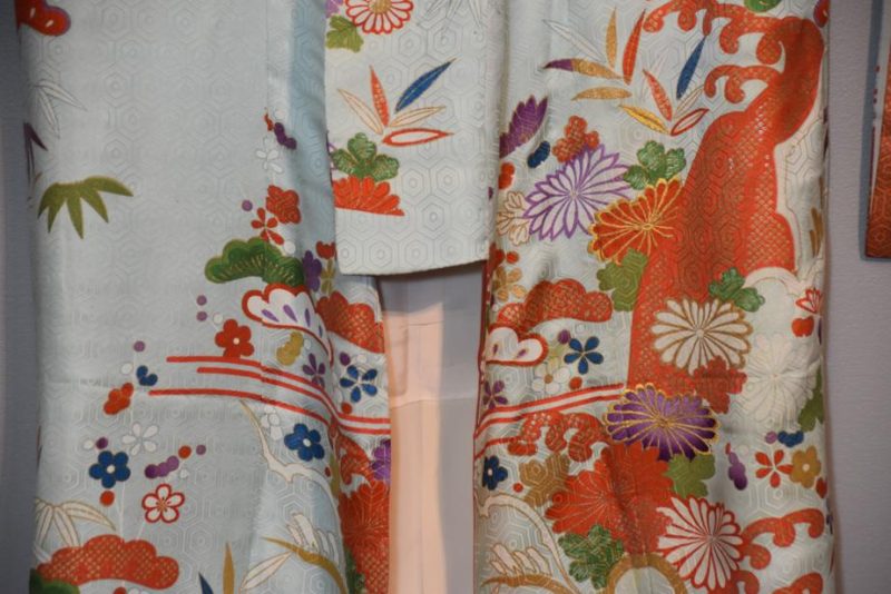 Vintage Furisode Japanese Silk Coming of Age Kimono in pale blue - Image 3