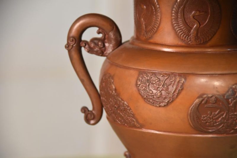 Japanese Cast Bronze Antique Flower Vase Usubata - Image 11
