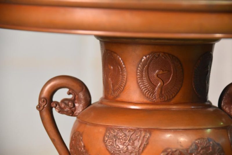Japanese Cast Bronze Antique Flower Vase Usubata - Image 9