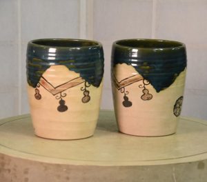 Pair of Oribe Pottery Urns