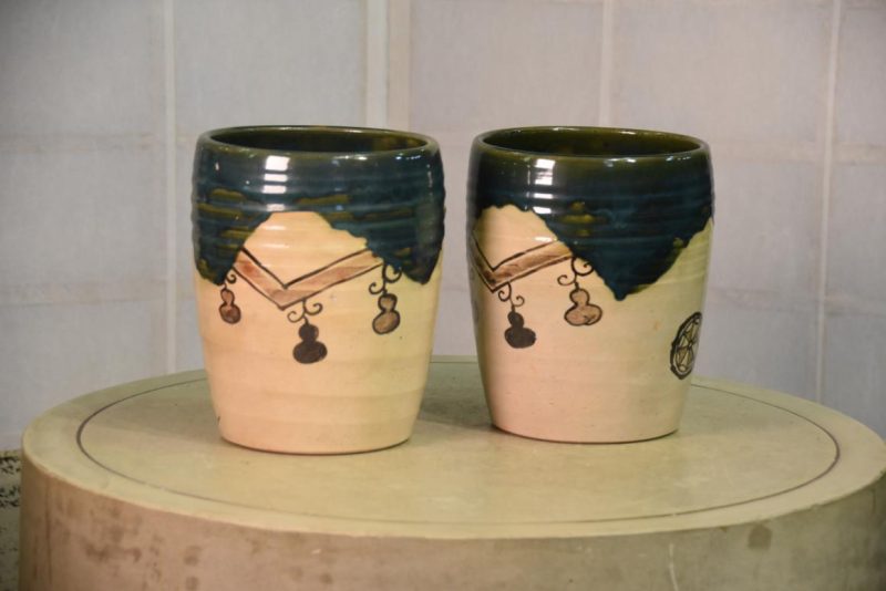 Pair of Oribe Pottery Urns