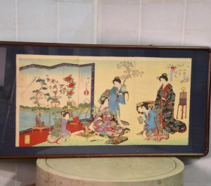 Meiji Period Wood Block Print Hanga Triptych