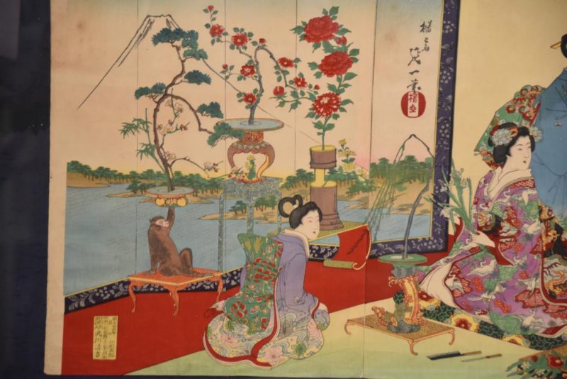 Meiji Period Wood Block Print Hanga Triptych - Image 9