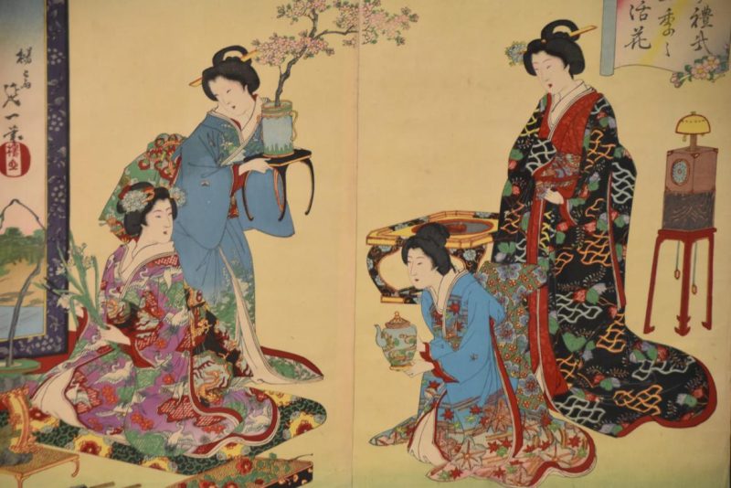 Meiji Period Wood Block Print Hanga Triptych - Image 8