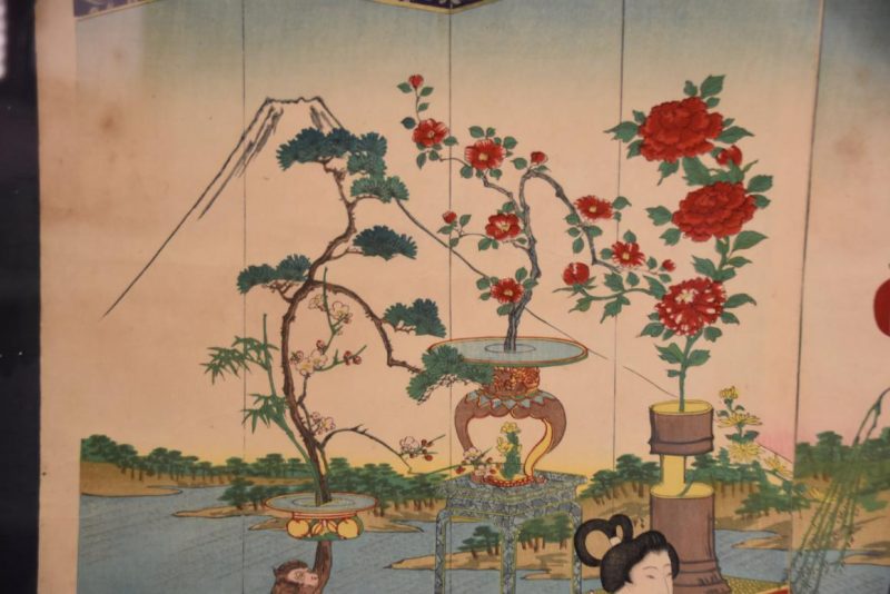 Meiji Period Wood Block Print Hanga Triptych - Image 4