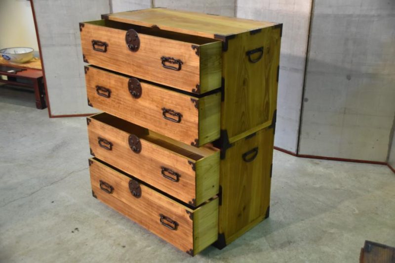 Japanese 4 Drawer Antique Clothing Chest 2 Sections - Image 9