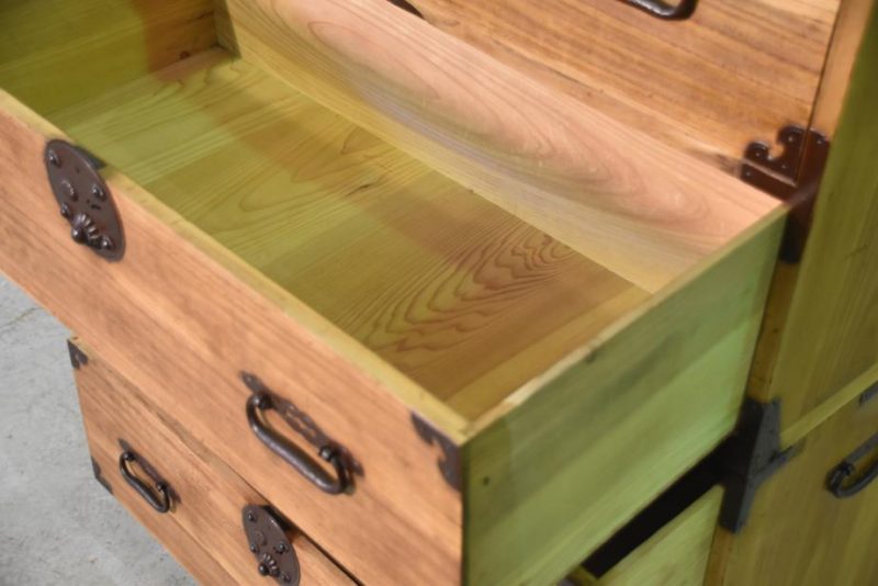 Japanese 4 Drawer Antique Clothing Chest 2 Sections - Image 8