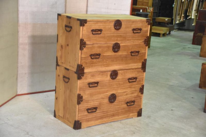 Japanese 4 Drawer Antique Clothing Chest 2 Sections - Image 4