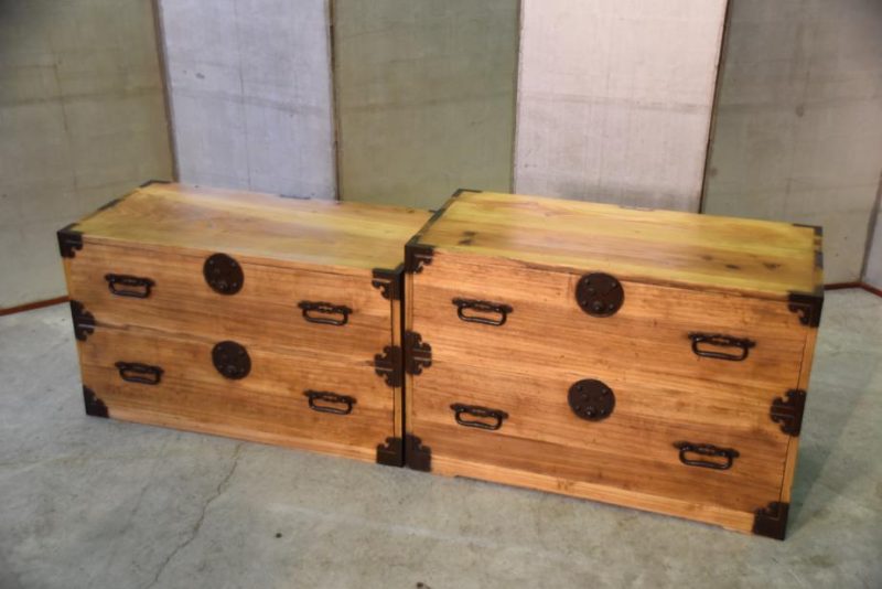 Japanese 4 Drawer Antique Clothing Chest 2 Sections - Image 3