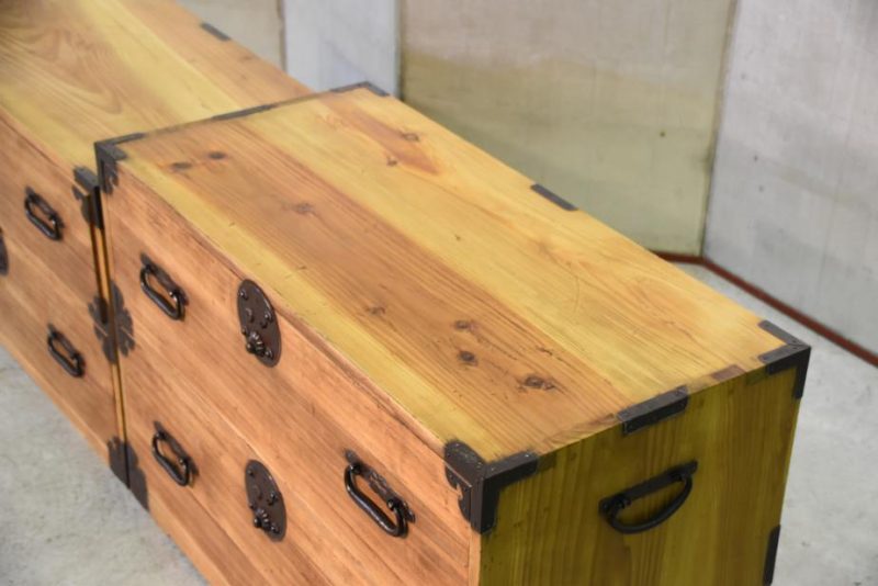 Japanese 4 Drawer Antique Clothing Chest 2 Sections - Image 2