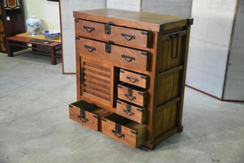 Japanese Antique Solid Elm Merchant Chest - Image 9