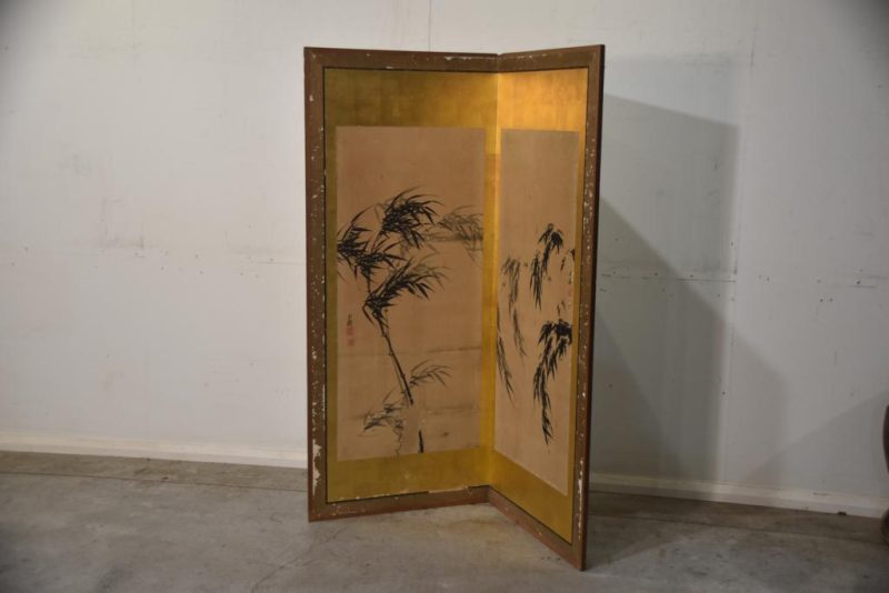 Japanese Ink Brush 2 Panel Screen Width: 1420mm - Image 4