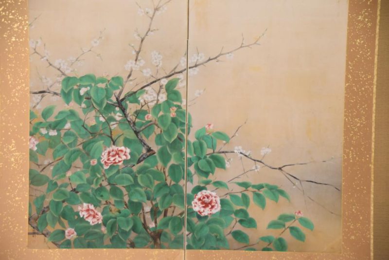 Taishi Period Camellias 2 Panel Screen Width: 1550mm - Image 2