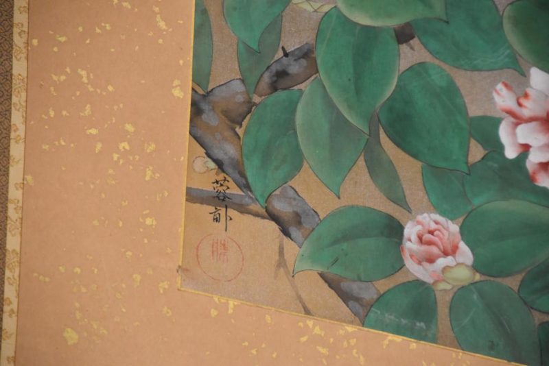Taishi Period Camellias 2 Panel Screen Width: 1550mm - Image 8