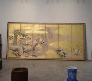 Japanese Kano School Byobu 6 Panel Antique Screen