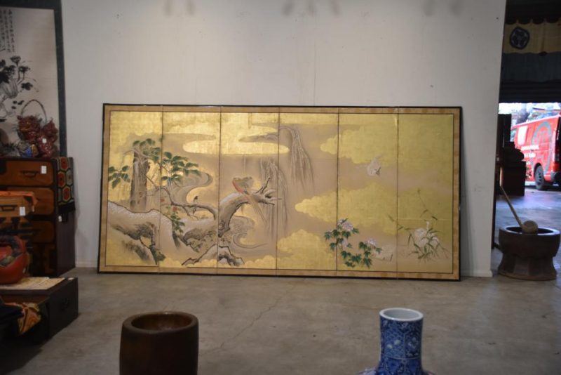Japanese Kano School Byobu 6 Panel Antique Screen