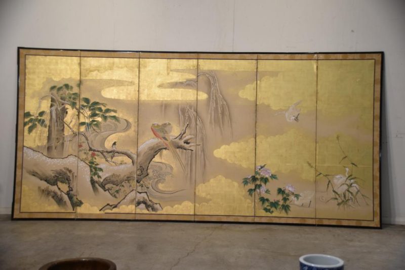 Japanese Kano School Byobu 6 Panel Antique Screen - Image 2