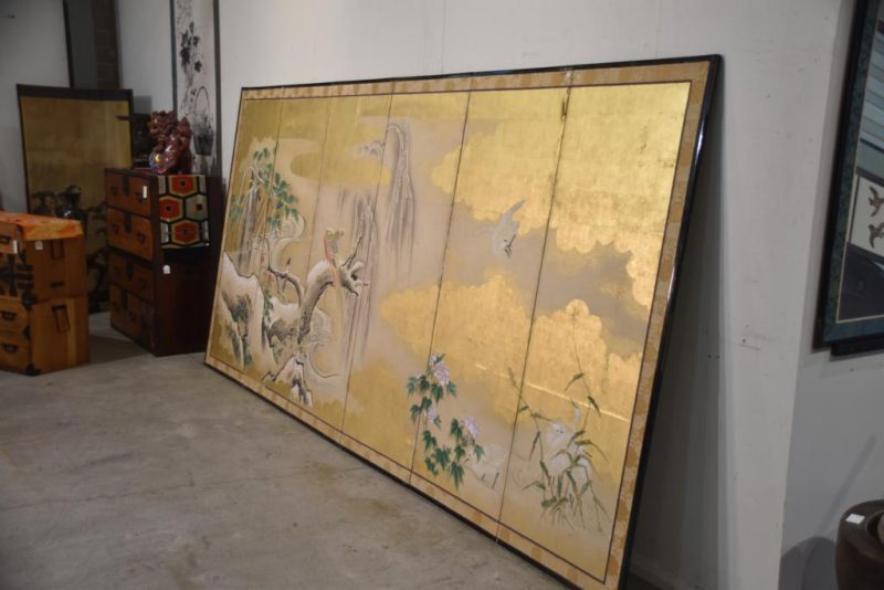Japanese Kano School Byobu 6 Panel Antique Screen - Image 14