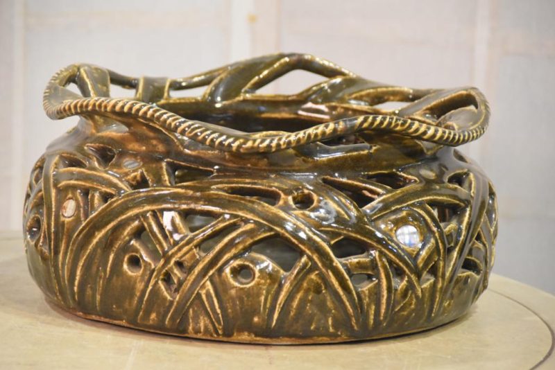 Japanese Pottery Woven Basket - Image 2