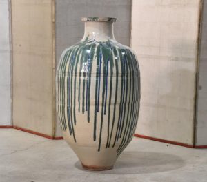 Shigaraki Green Drip Glazed Urn
