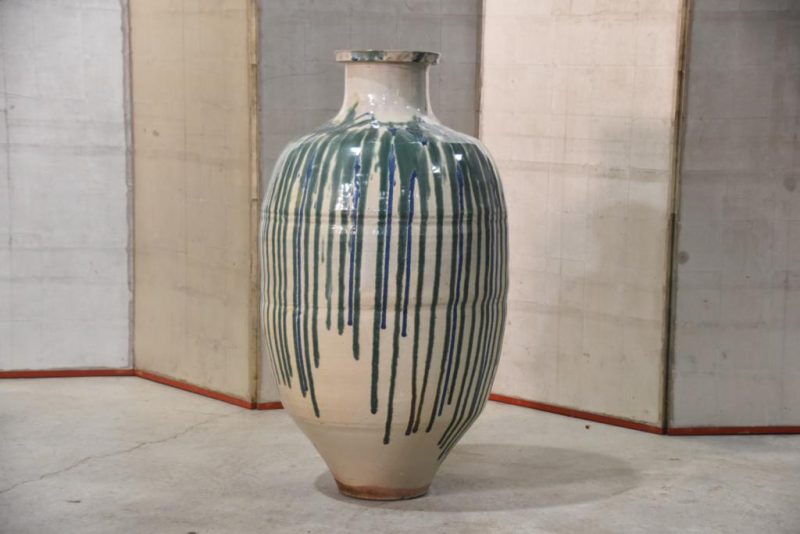 Shigaraki Green Drip Glazed Urn