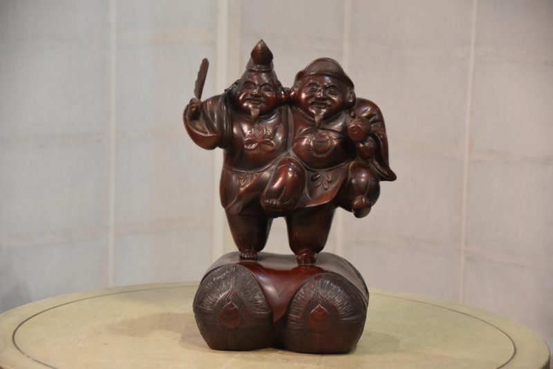 Japanese Bronze Ebisu and Daikoku Statue
