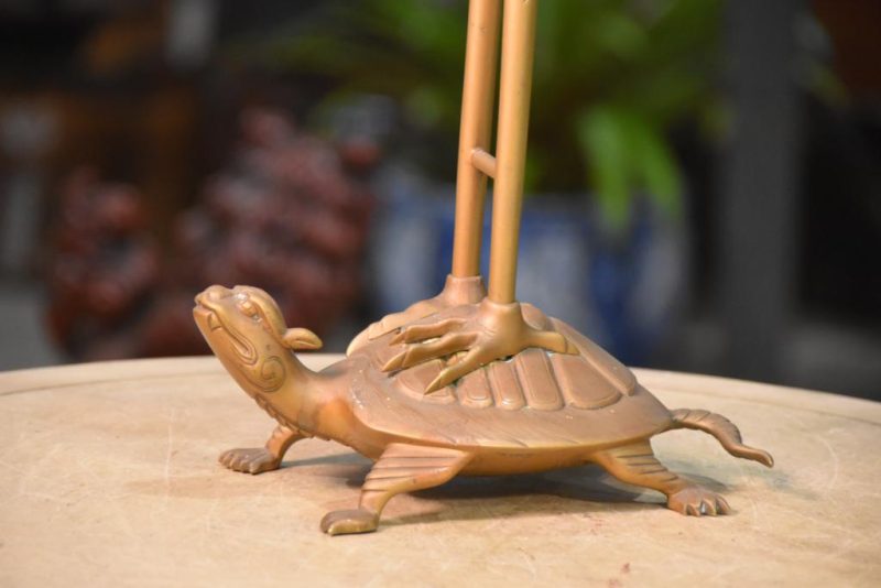 Bronze Crane and Turtle Candle Stands - Image 2