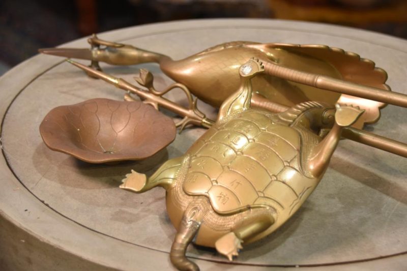 Bronze Crane and Turtle Candle Stands - Image 3