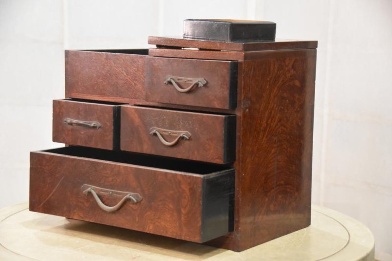 Japanese Burled Elm Sewing Box - Image 7