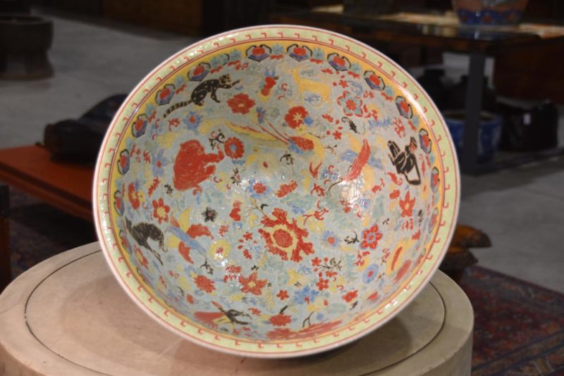 Large Vintage Chinese Porcelain Punch Bowl - Image 9