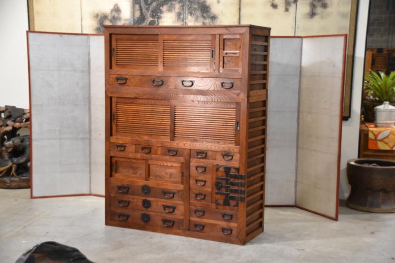 Antique Keyaki Elm Choba Dansu Merchat Chest Width:1340mm