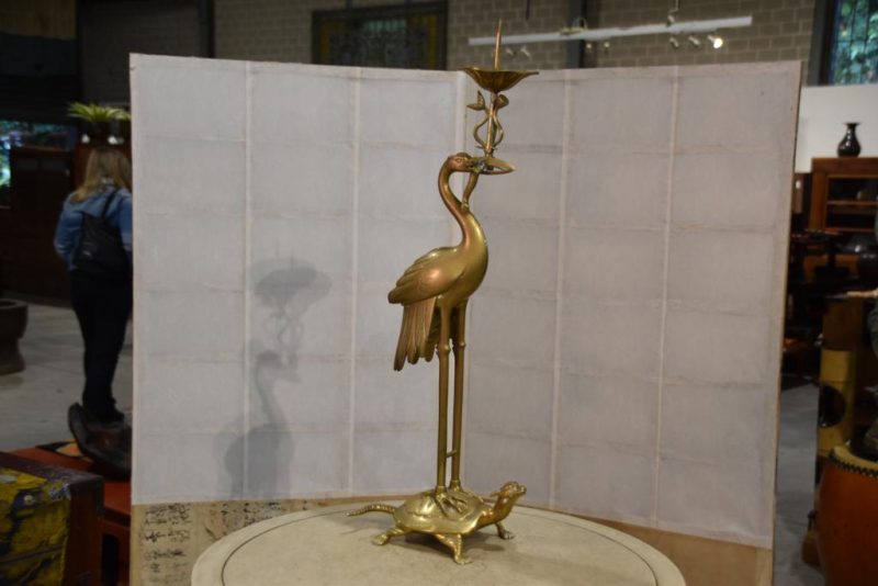 Bronze Crane and Turtle Candle Stand