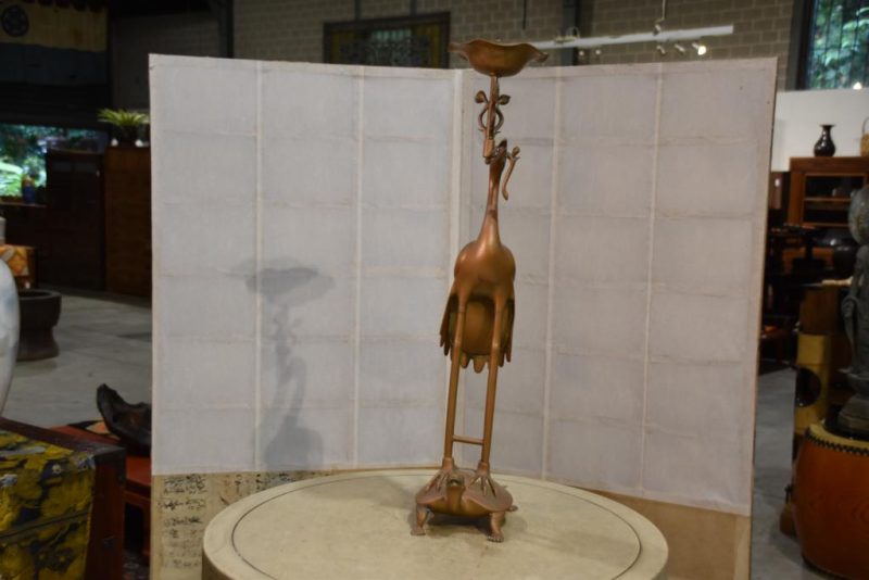 Bronze Crane and Turtle Candle Stand - Image 7