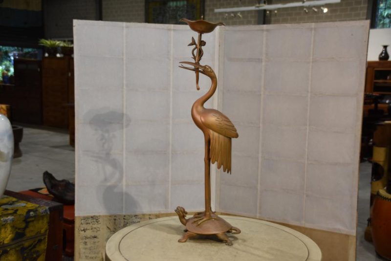 Bronze Crane and Turtle Candle Stand - Image 6