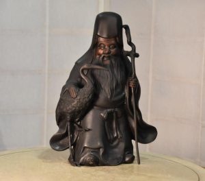 Japanese Bronze Jurojin and Crane