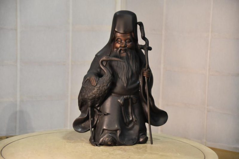 Japanese Bronze Jurojin and Crane