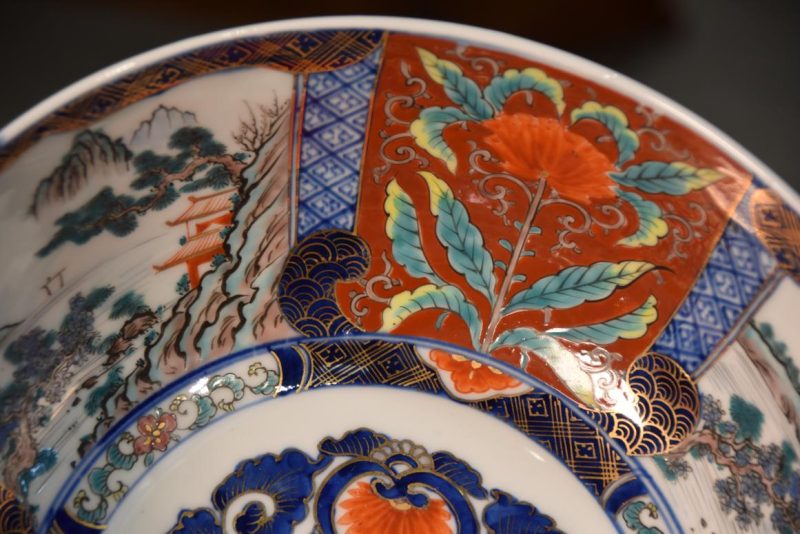 Japanese Coloured Imari Porcelain Bowl Width:285mm - Image 7