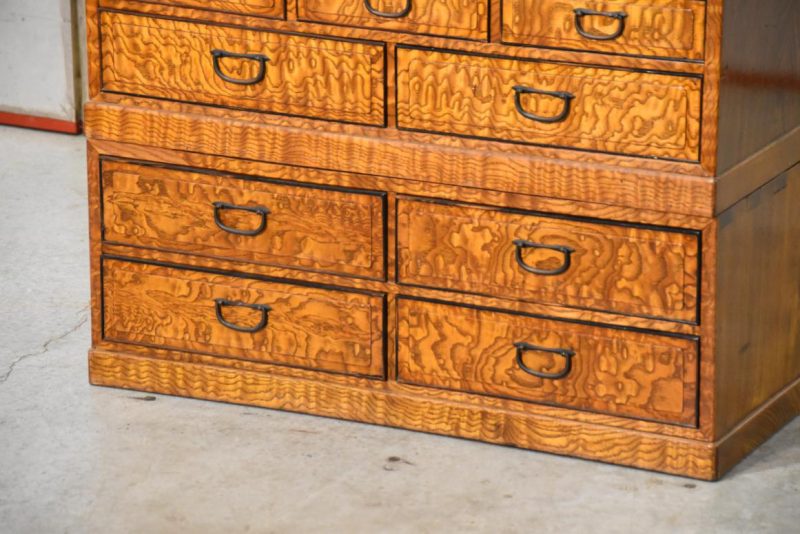 Vintage Burled Mulberry Chadansu Tea Utensil Chest Width:745mm - Image 9